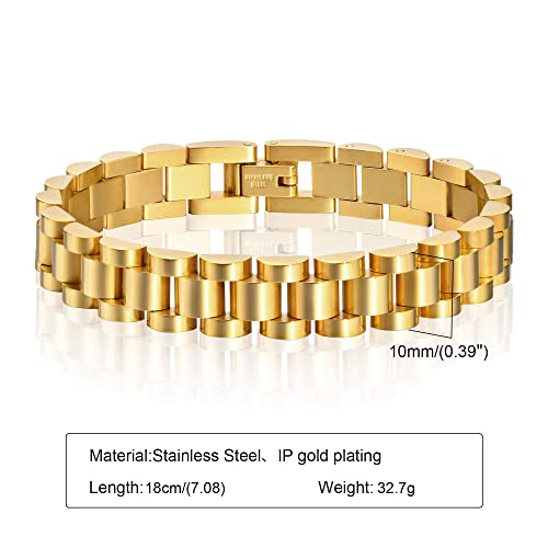 MPRAINBOW 2pcs 18K Gold Plated Chain Link Bracelet, Stainless Steel Crystal Friendship Bracelets Bangle,Watch Band Chains Wristband Jewelry with Adjust Tool - color: Gold-18cm