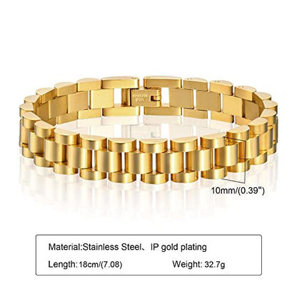 MPRAINBOW 2pcs 18K Gold Plated Chain Link Bracelet, Stainless Steel Crystal Friendship Bracelets Bangle,Watch Band Chains Wristband Jewelry with Adjust Tool - color: Gold-18cm