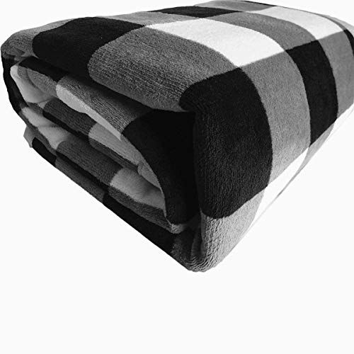 Buffalo Check Sherpa Throw 80'' x 60''- Soft Plush Flannel Blanket Throws for Bed/Couch/Sofa/Office/Camping - color: A-black/White Plaid, size: 60''x80''