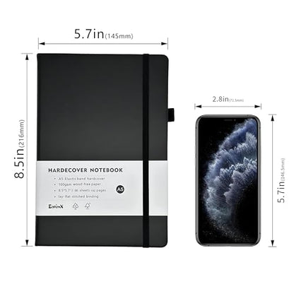 Lined Journal Notebook, 192 Pages A5 Notebooks College Ruled, Notebooks for Note Taking/School/Work, Journals for Writing, 100GSM Paper, 5.7" x 8.5" (Black) - color: Black
