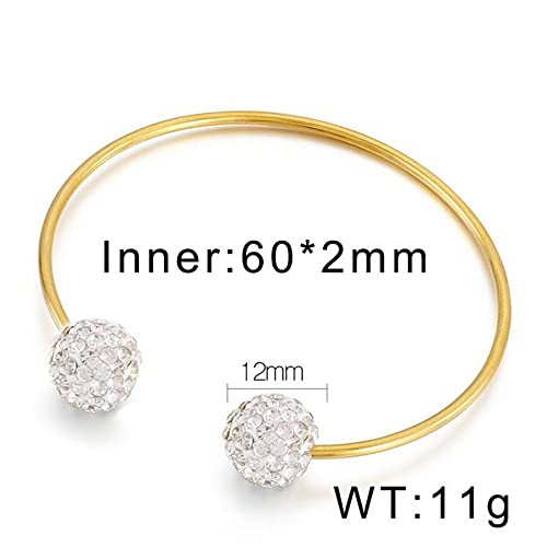 Women's Stainless Steel Minimalist Open Cuff Bracelet with Zirconia Ball, Silver/Gold - color: Gold-12mm ball