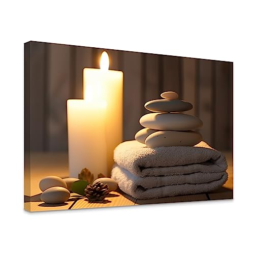DOARTDO Zen Canvas Wall Art Candles Floral and Zen Stones Picture Spa Meditation Decor Artwork for Massage Yoga Room Decor Frame (Zen - 2, 12x18inch) - color: Zen - 2, size: 12x18inch