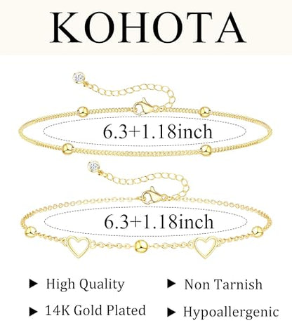 KOHOTA Silver Gold Bracelets for Women Trendy 14K Gold Plated Bracelet for Women Non Tarnish Dainty Stackable Layered Chain Heart Pearl Knot Beaded Bracelets Stack Set Charm Mothers Day Jewelry Gifts - color: C.Heart-gold