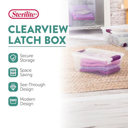 Sterilite 12-Pack ClearView Latch Box, Stackable Organizer Bins with Lids, 15 Quart - Clear Plastic Organization Containers for Closet, Bedroom, Shelving Units and Home or Office Storage - size: 12 Pack, style: 15 Quart