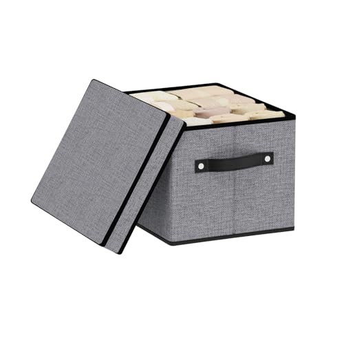 Fabric Storage Bin with Lid, 10.2×7.8×6.7 Inch Foldable Storage Box for Shelves with Handles, Decorative Linen Closet Organizer, Gray, 1-Pack - color: Grey, size: Narrow（1 Pack）