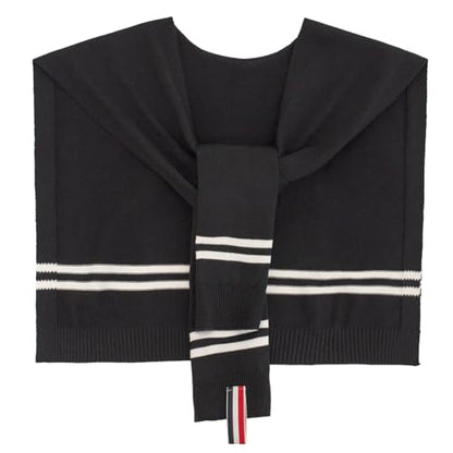 WaJuemy Sweater Shawl Wraps for Women Sweater Knitted Knotted Shawls Travel Casual Scarf Cape Shoulder Tops Fashion Wrap - color: Black 2stripe 31