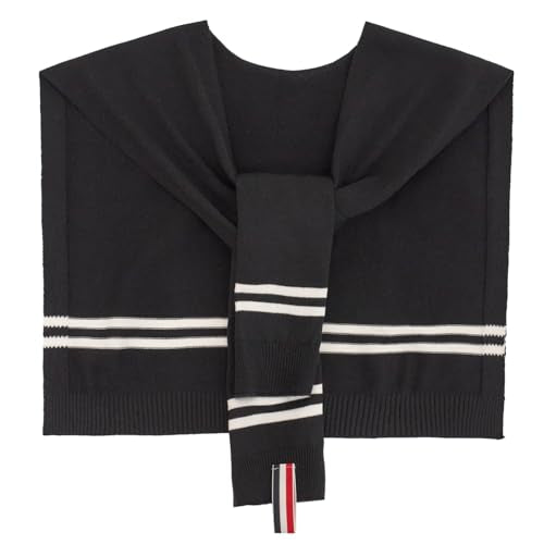 WaJuemy Sweater Shawl Wraps for Women Sweater Knitted Knotted Shawls Travel Casual Scarf Cape Shoulder Tops Fashion Wrap - color: Black 2stripe 31