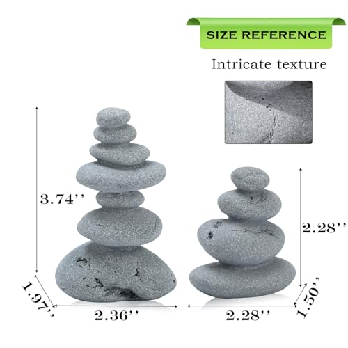 Mini Stacking Rock Stone Decor Stacked Stone Sculptures Zen Cairn Statue Realistic Ornament for Garden, Fish Tank Home Office(Small+Large)