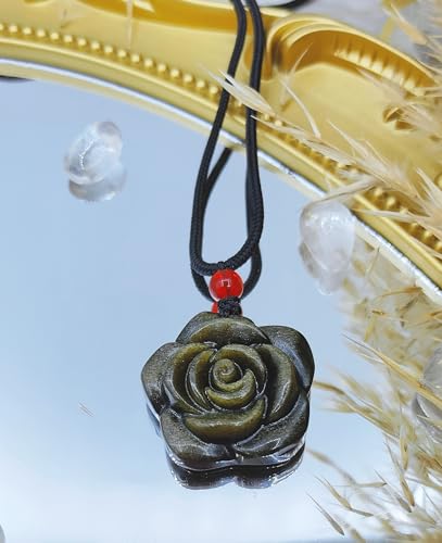 Crystal Pendant Necklaces Healing love Women's Men's choker Obsidian Tiger eye White Crystal Black Gold waterproof dainty Charm stackable statement Cute Stone necklace Unisex - style: Golden Obsidian Rose
