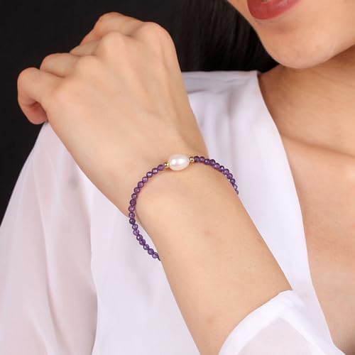 Gempires Handmade Beaded Crystal Bracelets with Freshwater Pearl Gemstone Jewelry Hypoallergenic 7.5 Inch Gold Plated Everyday Wear Bracelet Gifts