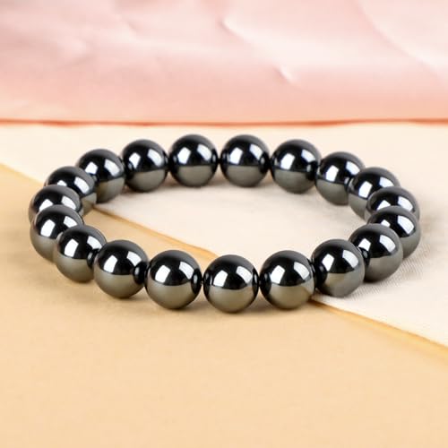 LPBeads Handmade Natural Gemstone Stretch Elastic Bracelet Healing Crystal Round Stone Beads Jewelry Gifts for Women Men - color: Hematite, size: 10mm