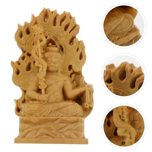Gadpiparty Fudo Buddha Wood Carving Statue Feng Shui Ornament for Home and Garden Meditation Space Decor Handcrafted Boxwood Sculpture for Living Peaceful Ambiance