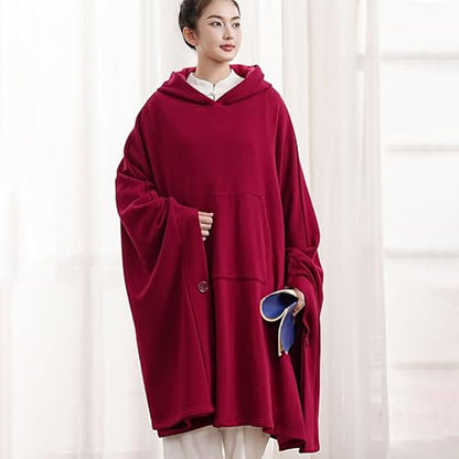 Meditation Buddhist Hooded Cloak Coat,Meditation Cloak Cape for Men and Women,Thickened Meditation - color: Red, size: Medium