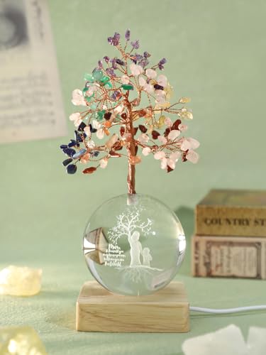 Crystal Tree of Life, 7 Chakra Healing Tree with Multicolor Night Light Crystal Ball for Meditation Relaxation, Spiritual Gift for Women, Mother (3D Mom & Kid Figurines) - color: Mon Kid