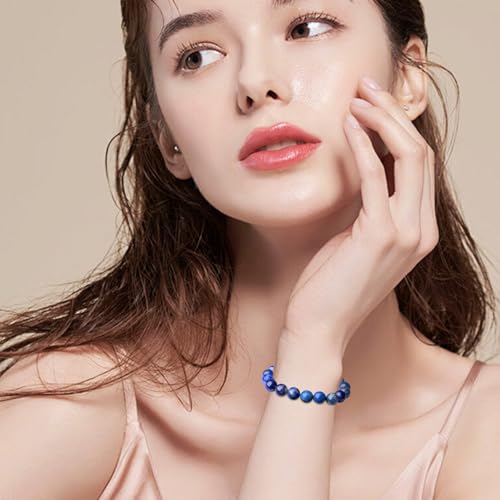 MAIBAOTA Healing Crystal Bracelet for Women Men, 8/4 mm Natural Stone Beaded Bracelets, Jewelry Birthday Gifts, Round Gemstones Stretch Bracelets - color: Blue-Lapis Lazuli, size: 8 mm