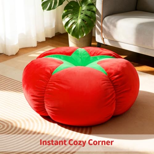 Extra Large Tomato Floor Cushion Pillow – Plush Floor Cushion for Sitting & Activities, for Reading, Gaming, Meditation & Home Decor – Cute Round Plush Chair Cushion.60cm/23.6Inch - style: Tomato