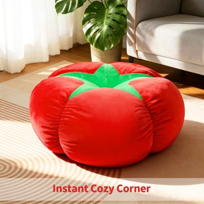 Extra Large Tomato Floor Cushion Pillow – Plush Floor Cushion for Sitting & Activities, for Reading, Gaming, Meditation & Home Decor – Cute Round Plush Chair Cushion.60cm/23.6Inch - style: Tomato