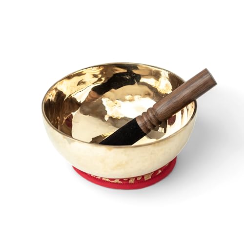 Tibetan Singing Bowl – Handcrafted Bronze Himalayan Bowl with Silk Cushion & Mallet | Made in Nepal (Harmony Cushion (Red), Medium (7 inches) - color: Harmony Cushion (Red), size: Medium (7 inches)