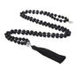 108 Mala Beads Necklace Semi-Precious Gem Stones Meditation Necklace 108 Hand Knotted Japa Mala Beaded Tassel Necklace with Tree of Life Pendant - color: Natural Lava Stone