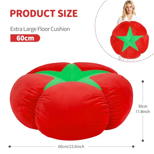 Extra Large Tomato Floor Cushion Pillow – Plush Floor Cushion for Sitting & Activities, for Reading, Gaming, Meditation & Home Decor – Cute Round Plush Chair Cushion.60cm/23.6Inch - style: Tomato