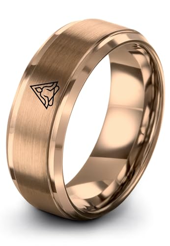 Gift for Yoga Fan - Yoga Meditation Ring - Flat Dome Bevel - Band - Men Women - Brushed Polished - Tungsten - Personalized Custom Engraving - 8mm - Anniversary Wedding - Yellow Rose Gold Silver - color: 10 - Rose Gold Tungsten