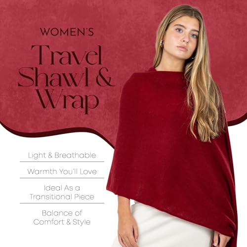 Velanio Cashmere Luxury Knitted Wrap Travel Shawl Scarf, Pashmina Stole, All-Season Scarf for Women Cashmere Wool Blend - color: Maroon