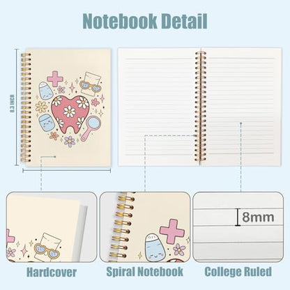 WUCHJ Dental Gifts Notebook,Yellow Dental Hygienist Assistant Journal, Retro Pink Floral Tooth Spiral Notebook Journal for Note Taking, Dentist Office Supplies, 5.5x8.3 Inch - color: yellow tooth heart