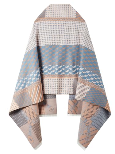 Women's Reversible Pashmina Shawl Wrap for Women Big Scarf Holiday Gifts - color: Brown-blue-grey