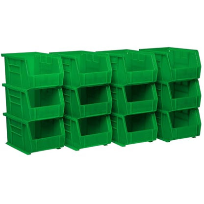 Akro-Mils 30237 AkroBins Plastic Storage Bins, Space-Saving Stackable Bins for Garage, Pantry, Craft Organization, 9" x 6" x 5", Green, 12-Pack - color: Green