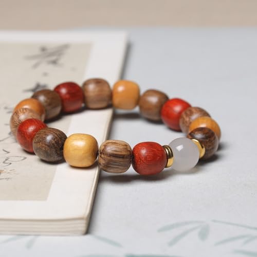 Zen Dear Unisex Natural Colorful Wood Buddhist Prayer Beads Bracelet Necklace Tibetan Mala Prayer Beads - style: 11mmx12mmx17beads