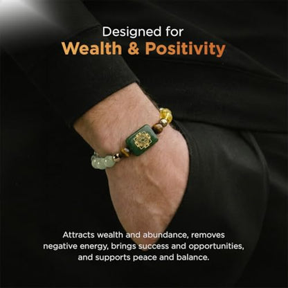 Natural Healing Dhan Yog Bracelets For Men & Women Certified Gemstone 8mm Beads for Money Magnet & Wealth Attraction, Prosperity, Success, Protection, Luck, Stress Relief & Emotional Balance DhanYog Bracelet - color: Kuber Dhanyog + 7 Chakra Selenite Plat