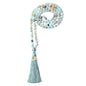 COAI OM Charm Hand Knotted Tassel 108 Mala Beads Necklace - color: Faceted Amazonite, size: 8mm