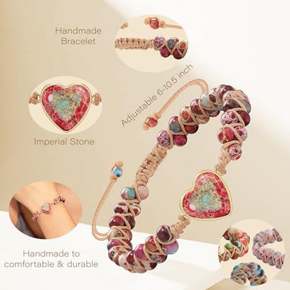 Gifts for Daughter Granddaughter, To My Mom Grandma Wife Girlfriend Sister Jasper Heart Bracelets Birthday Graduation Anniversary Christmas Stocking Stuffers Valentines Mothers Day Jewelry - style: 4.Gift To My Best Friend: Pink Beads