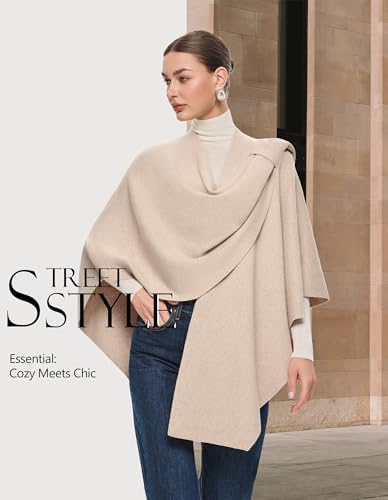 PULI Womens Large Cross Front Poncho Sweater Wrap Topper Knitted Elegant Shawls Cape for Fall Winter - color: Extra Warm Barley Twist