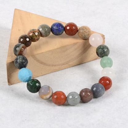 Justinstones Gemstone Crystals Chakra Beads Bracelet Crystal Healing 10mm Round Stretchable Bracelet for Her Gift - color: Faceted Mixed Multicolor Gemstone
