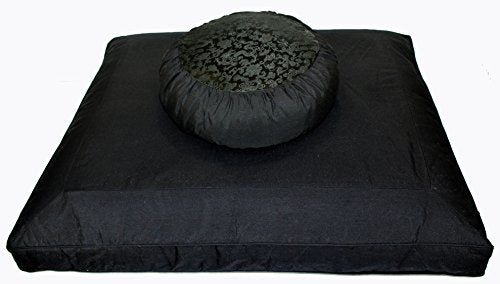 Meditation Cushion Buckwheatt Zafu Pillow & Zabuton Set - Brocade Dragon on Black Zabuton - color: Brocade Dragon on Black Zabuton