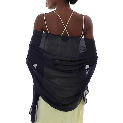 Womens Scarf Pashmina Shawls and Wraps for Evening Dresses Like Chiffon Silk Scarf for Bridal Wedding - color: Navy