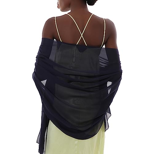 Womens Scarf Pashmina Shawls and Wraps for Evening Dresses Like Chiffon Silk Scarf for Bridal Wedding - color: Navy