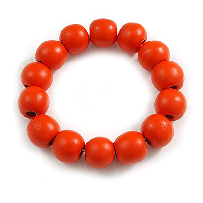 Avalaya Orange Painted Round Bead Wood Flex Bracelet - M/L