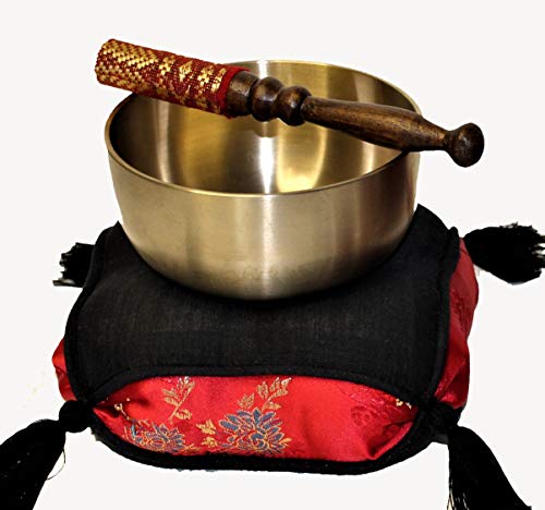 Singing Bowl Set Japanese Rin Gong Spun Brass with Cushion & Striker (4.2" Red Black Brocade) - color: 4.2" Red Black Brocade