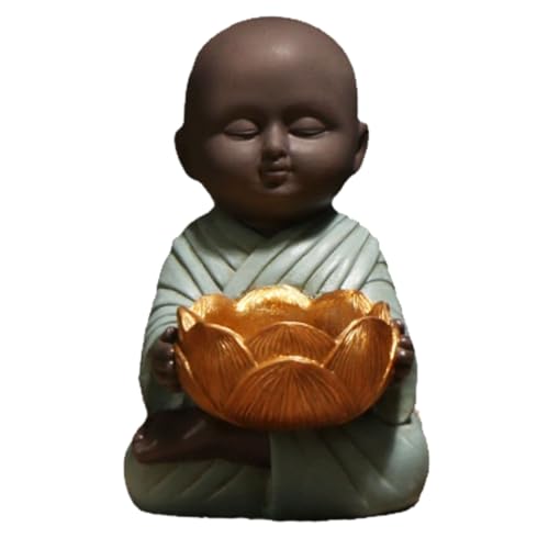 Samanera Tea Light Holder, Resin Zen Figurine Candleholder for Home Zen Decor and Meditation, Decorative Candle Accent for Indoor Outdoor Tabletop (Blue) - color: Blue