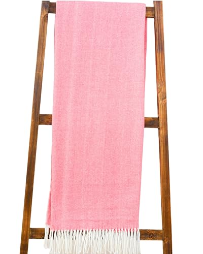 Alashan Cashmere Cotton Acrylic Adirondack Herringbone Woven Throw - Throw Blanket - Coral Island - color: Coral Island