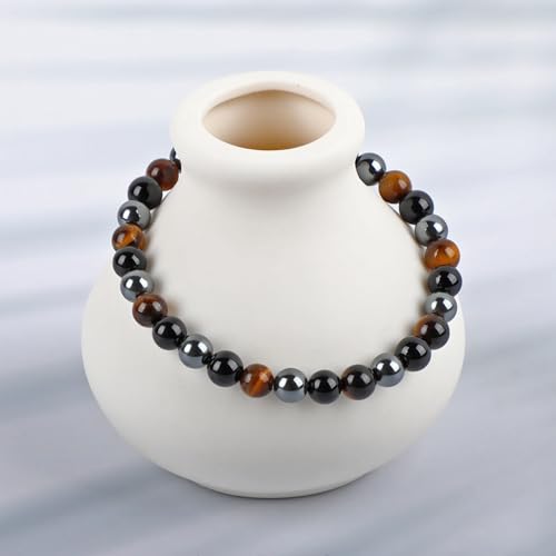 LPBeads Handmade Natural Gemstone Stretch Elastic Bracelet Healing Crystal Round Stone Beads Jewelry Gifts for Women Men - color: Onyx Tiger Hematite Mixed, size: 6mm