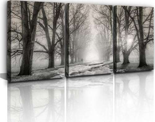 Yxbhhym Bedroom Wall Decor Black and White Bathroom Wall Art Forest Pictures Tree Canvas Prints Art Landscape Painting Modern Office Artwork for Living Room Decor Kitchen Home Decorations - color: BAtreeH-3, size: 16"x24"inches x 3 pcs