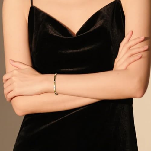 4mm Width Thin Love CZ Bangle Bracelet for Women - color: Gold