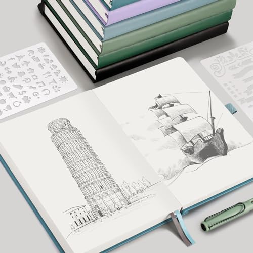 EMSHOI 2 Packs A5 Blank Notebook Journal - 320 Pages, 100gsm Thick Paper, Hardcover Leather, Art Sketchbook for Drawing, Unlined
