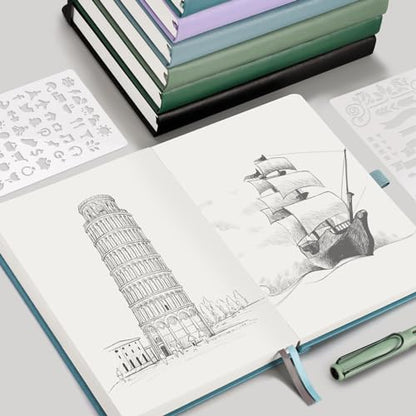 EMSHOI 2 Packs A5 Blank Notebook Journal - 320 Pages, 100gsm Thick Paper, Hardcover Leather, Art Sketchbook for Drawing, Unlined