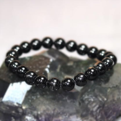 8mm Natural Gemstone Stretch Bracelet, Handmade Unisex Crystal Bracelets for Meditation, Yoga, Spiritual Healing & Positive Energy - color: Black Tourmaline