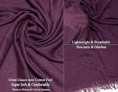 Women Summer Scarfs Lightweight Large Long Gauze Shawl Linen Beach Wrap Plain 75”×43” - color: Dark Purple