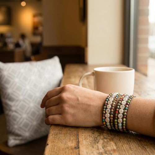 YGLINE Boho Handmade Natural Stone Bead 3 Row Wide Wrap Wrist Statment Bracelet Jewelry Collection - color: customer made-jasper
